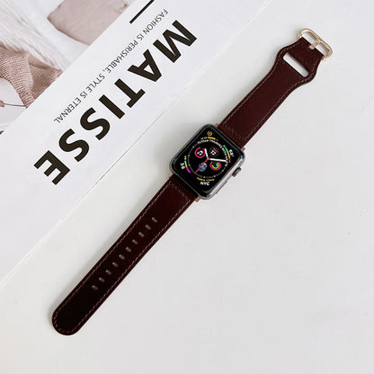 Oval Buckle Genuine Leather Strap For Apple Watch Series, 7 41mm / 6&SE&5&4 40mm / 3&2&1 38mm, 7 45mm / 6&SE&5&4 44mm / 3&2&1 42mm