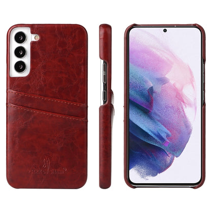 Fierre Shann Retro Oil Wax Texture PU Leather Phone Case with Card Slots, For Samsung Galaxy S22 Ultra 5G, For Samsung Galaxy S22+ 5G, For Samsung Galaxy S22 5G