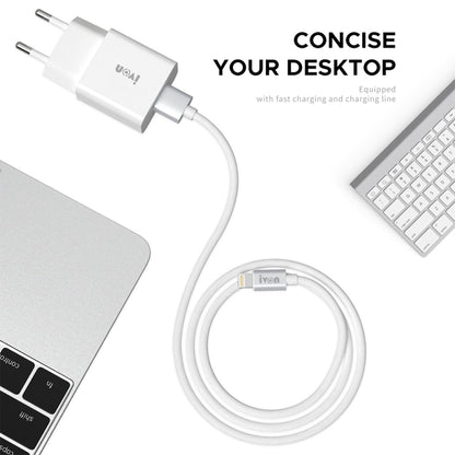 IVON AD-35 2 in 1 18W QC3.0 USB Port Travel Charger + 1m USB to 8 Pin Data Cable Set,, EU Plug, US Plug