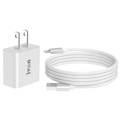 IVON AD-35 2 in 1 18W QC3.0 USB Port Travel Charger + 1m USB to 8 Pin Data Cable Set,, EU Plug, US Plug