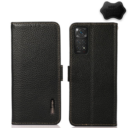 KHAZNEH Side-Magnetic Litchi Genuine Leather RFID Phone Case, For OPPO Reno7 SE 5G, For vivo S12 5G / V23, For Xiaomi Redmi Note 11 4G / Note 11S, For Samsung Galaxy A23 5G
