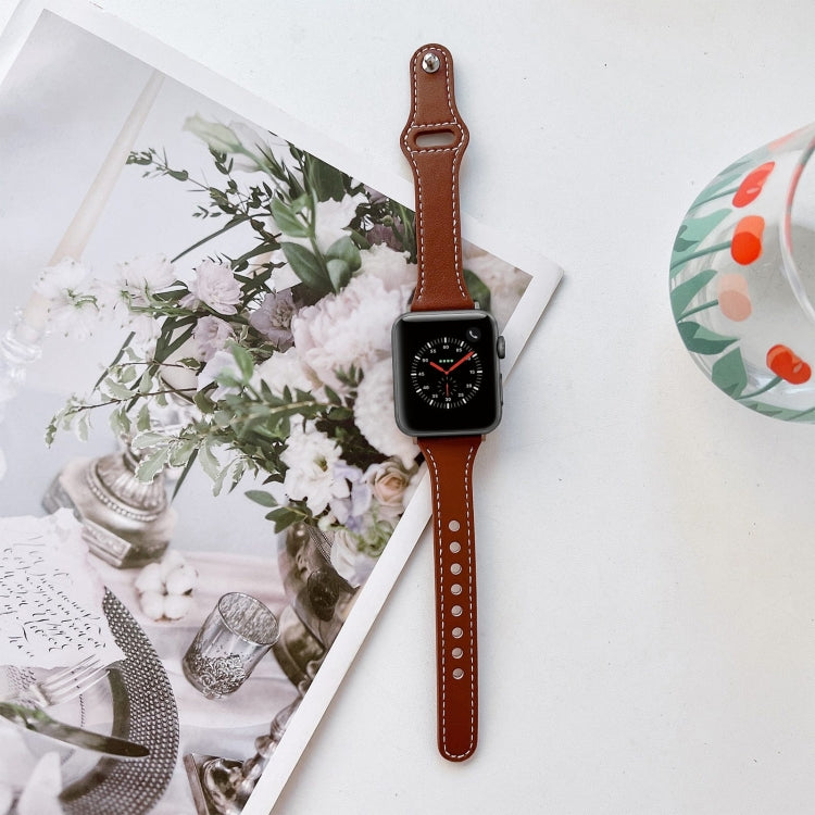 Flat Texture Leather Watchband For Apple Watch Series, 7 41mm / 6&SE&5&4 40mm / 3&2&1 38mm, 7 45mm / 6&SE&5&4 44mm / 3&2&1 42mm