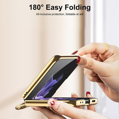 GKK Integrated Plating + Leather Phone Case with Ring, For Samsung Galaxy Z Flip3 5G