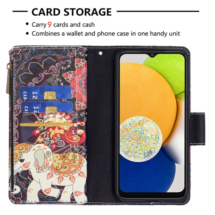 Colored Drawing Pattern Zipper Leather Phone Case, For Samsung Galaxy A03 166mm