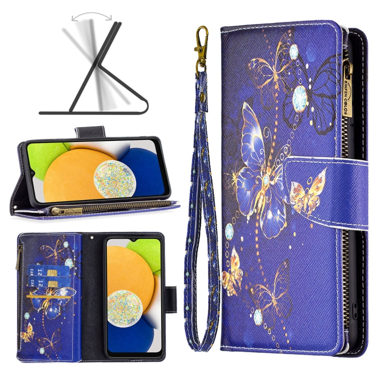 Colored Drawing Pattern Zipper Leather Phone Case, For Samsung Galaxy A03 166mm