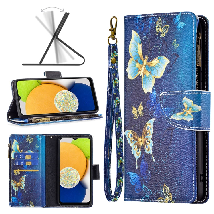 Colored Drawing Pattern Zipper Leather Phone Case, For Samsung Galaxy A03 166mm