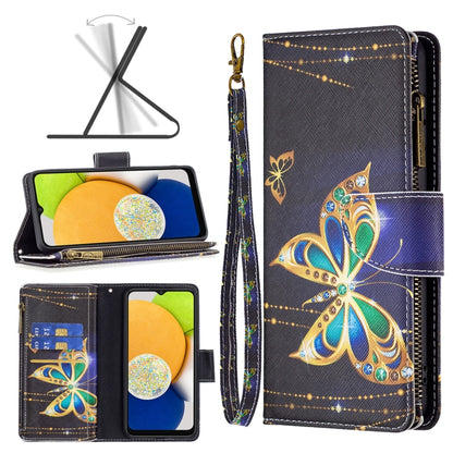 Colored Drawing Pattern Zipper Leather Phone Case, For Samsung Galaxy A03 166mm
