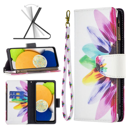 Colored Drawing Pattern Zipper Leather Phone Case, For Samsung Galaxy A03 166mm