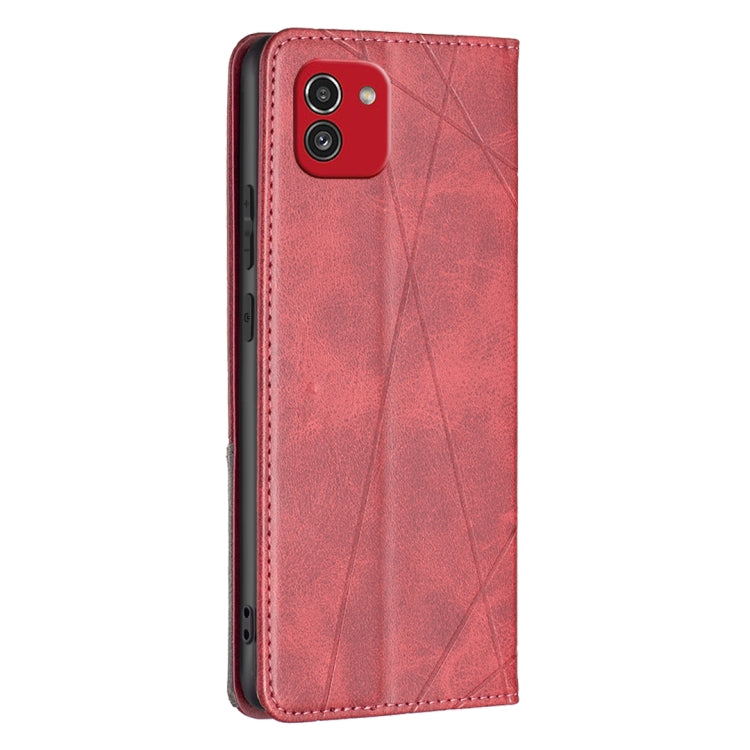 Rhombus Texture Magnetic Leather Phone Case, For Samsung Galaxy A03 166mm