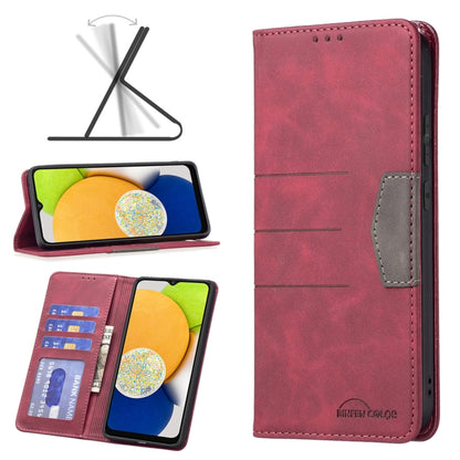 BF10 Color Block Magnetic Flip Leather Phone Case, For Samsung Galaxy A03 166mm