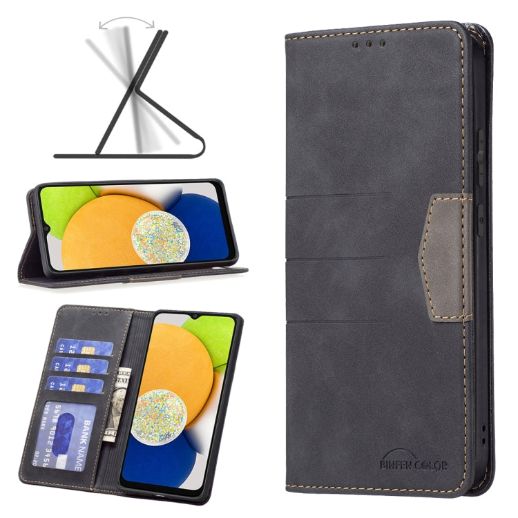 BF10 Color Block Magnetic Flip Leather Phone Case, For Samsung Galaxy A03 166mm