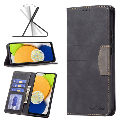 BF10 Color Block Magnetic Flip Leather Phone Case, For Samsung Galaxy A03 166mm