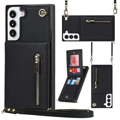 Cross-body Square Zipper Card Holder Bag Phone Case, For Samsung Galaxy S22 5G, For Samsung Galaxy S22+ 5G, For Samsung Galaxy S22 Ultra 5G, For Samsung Galaxy S21 FE 5G
