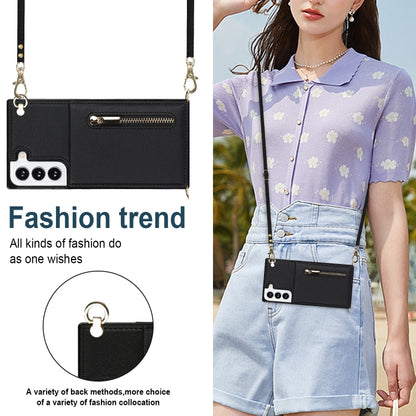 Cross-body Square Zipper Card Holder Bag Phone Case, For Samsung Galaxy S22 5G, For Samsung Galaxy S22+ 5G, For Samsung Galaxy S22 Ultra 5G, For Samsung Galaxy S21 FE 5G