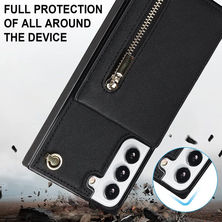 Cross-body Square Zipper Card Holder Bag Phone Case, For Samsung Galaxy S22 5G, For Samsung Galaxy S22+ 5G, For Samsung Galaxy S22 Ultra 5G, For Samsung Galaxy S21 FE 5G