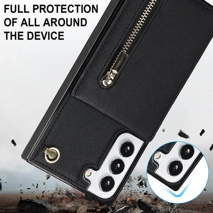Cross-body Square Zipper Card Holder Bag Phone Case, For Samsung Galaxy S22 5G, For Samsung Galaxy S22+ 5G, For Samsung Galaxy S22 Ultra 5G, For Samsung Galaxy S21 FE 5G