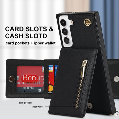 Cross-body Square Zipper Card Holder Bag Phone Case, For Samsung Galaxy S22 5G, For Samsung Galaxy S22+ 5G, For Samsung Galaxy S22 Ultra 5G, For Samsung Galaxy S21 FE 5G