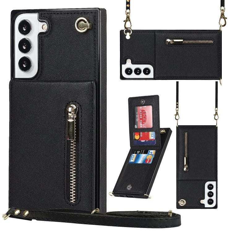 Cross-body Square Zipper Card Holder Bag Phone Case, For Samsung Galaxy S22 5G, For Samsung Galaxy S22+ 5G, For Samsung Galaxy S22 Ultra 5G, For Samsung Galaxy S21 FE 5G