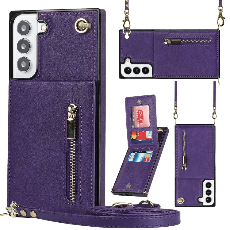 Cross-body Square Zipper Card Holder Bag Phone Case, For Samsung Galaxy S22 5G, For Samsung Galaxy S22+ 5G, For Samsung Galaxy S22 Ultra 5G, For Samsung Galaxy S21 FE 5G
