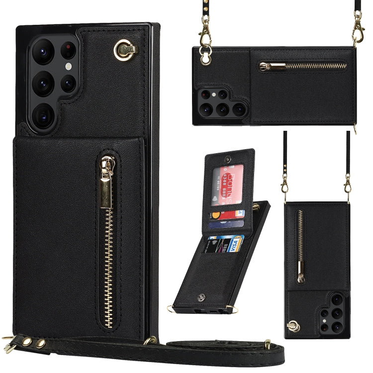 Cross-body Square Zipper Card Holder Bag Phone Case, For Samsung Galaxy S22 5G, For Samsung Galaxy S22+ 5G, For Samsung Galaxy S22 Ultra 5G, For Samsung Galaxy S21 FE 5G