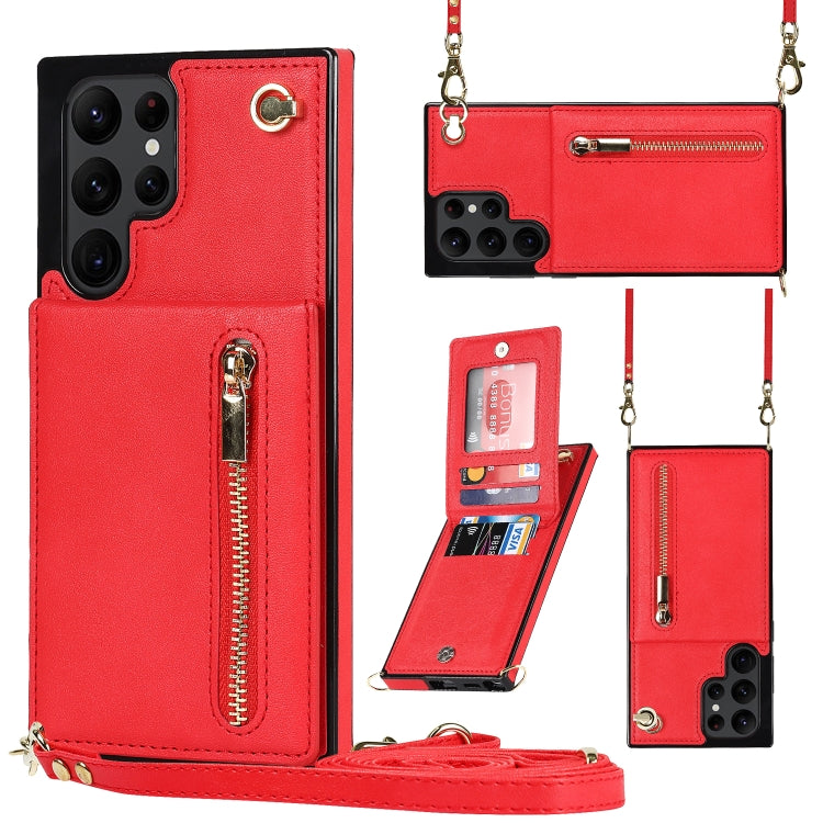 Cross-body Square Zipper Card Holder Bag Phone Case, For Samsung Galaxy S22 5G, For Samsung Galaxy S22+ 5G, For Samsung Galaxy S22 Ultra 5G, For Samsung Galaxy S21 FE 5G