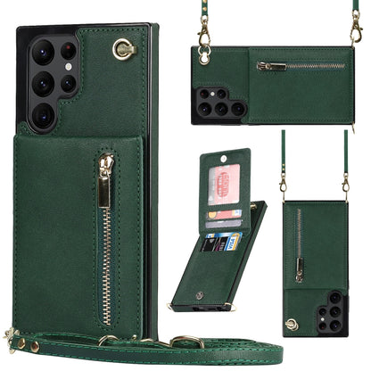 Cross-body Square Zipper Card Holder Bag Phone Case, For Samsung Galaxy S22 5G, For Samsung Galaxy S22+ 5G, For Samsung Galaxy S22 Ultra 5G, For Samsung Galaxy S21 FE 5G
