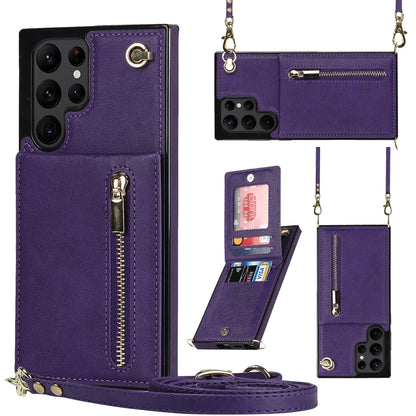 Cross-body Square Zipper Card Holder Bag Phone Case, For Samsung Galaxy S22 5G, For Samsung Galaxy S22+ 5G, For Samsung Galaxy S22 Ultra 5G, For Samsung Galaxy S21 FE 5G