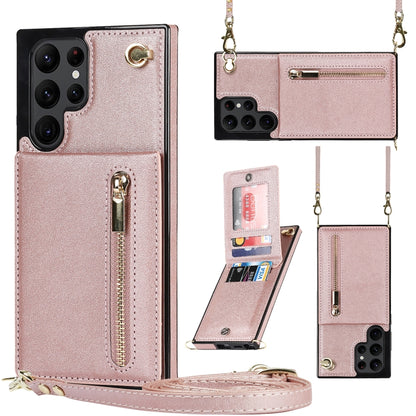 Cross-body Square Zipper Card Holder Bag Phone Case, For Samsung Galaxy S22 5G, For Samsung Galaxy S22+ 5G, For Samsung Galaxy S22 Ultra 5G, For Samsung Galaxy S21 FE 5G