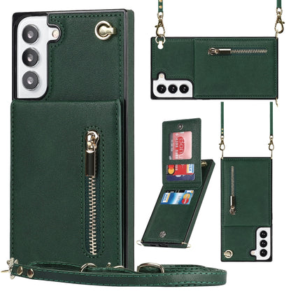 Cross-body Square Zipper Card Holder Bag Phone Case, For Samsung Galaxy S22 5G, For Samsung Galaxy S22+ 5G, For Samsung Galaxy S22 Ultra 5G, For Samsung Galaxy S21 FE 5G