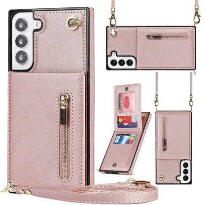 Cross-body Square Zipper Card Holder Bag Phone Case, For Samsung Galaxy S22 5G, For Samsung Galaxy S22+ 5G, For Samsung Galaxy S22 Ultra 5G, For Samsung Galaxy S21 FE 5G