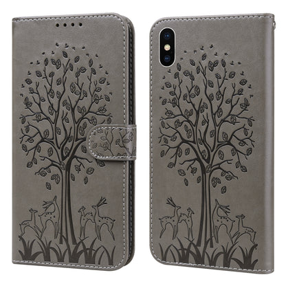 Tree & Deer Pattern Pressed Printing Horizontal Flip Leather Phone Case, For iPhone 13, For iPhone X / XS, For iPhone XR