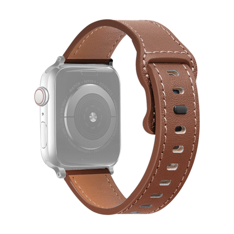 Butterfly Buckle Cowhide Leather Watchband For Apple Watch Series, 7 41mm / 6&SE&5&4 40mm / 3&2&1 38mm, 7 45mm / 6&SE&5&4 44mm / 3&2&1 42mm