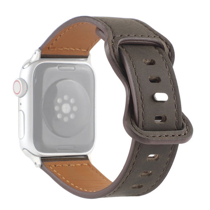 Crazy Horse Leather Butterfly Buckle Watchband For Apple Watch Series, 7 41mm / 6&SE&5&4 40mm / 3&2&1 38mm, 7 45mm / 6&SE&5&4 44mm / 3&2&1 42mm