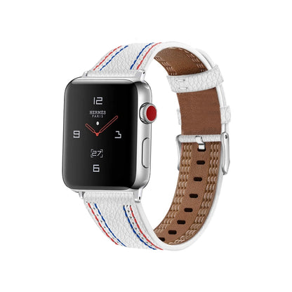 Three-line Leather Watchband For Apple Watch Series, 7 41mm / 6&SE&5&4 40mm / 3&2&1 38mm, 7 45mm / 6&SE&5&4 44mm / 3&2&1 42mm