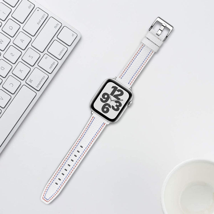 Three-line Leather Watchband For Apple Watch Series, 7 41mm / 6&SE&5&4 40mm / 3&2&1 38mm, 7 45mm / 6&SE&5&4 44mm / 3&2&1 42mm