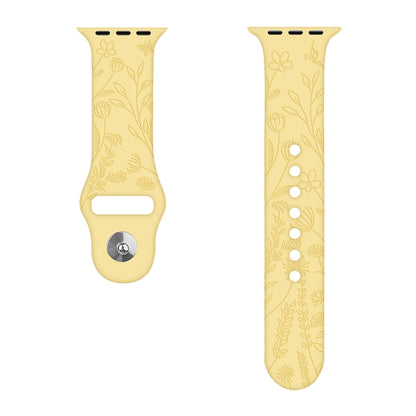 Butterflies Love Flower Embossing Silicone Watchband For Apple Watch Series, 7 41mm / 6&SE&5&4 40mm / 3&2&1 38mm, 7 45mm / 6&SE&5&4 44mm / 3&2&1 42mm