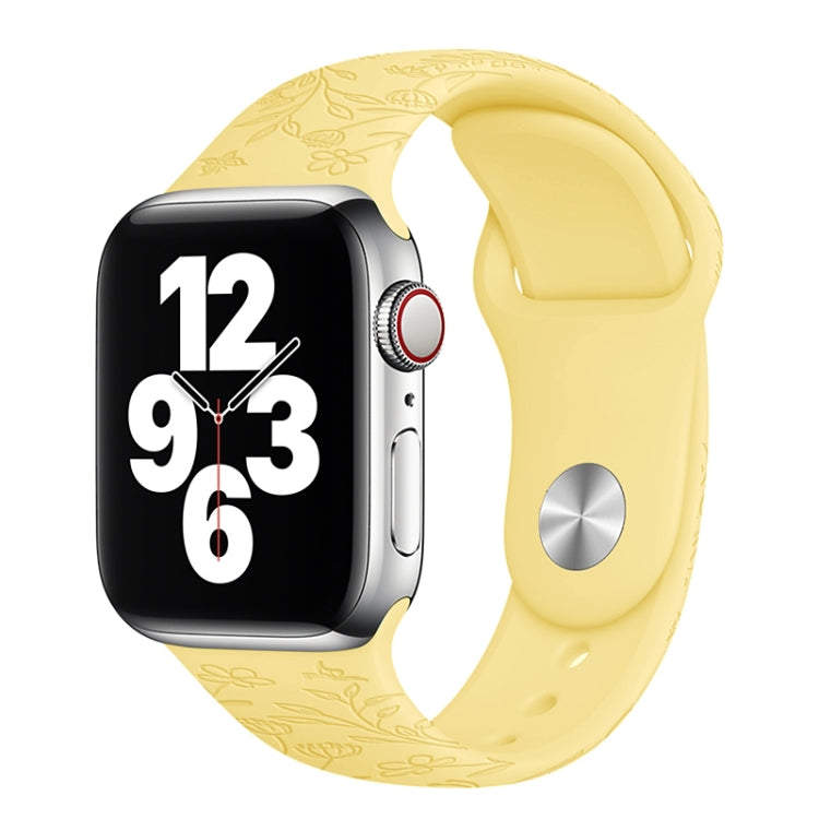 Butterflies Love Flower Embossing Silicone Watchband For Apple Watch Series, 7 41mm / 6&SE&5&4 40mm / 3&2&1 38mm, 7 45mm / 6&SE&5&4 44mm / 3&2&1 42mm