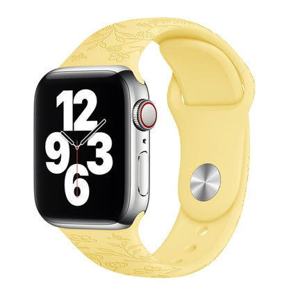 Butterflies Love Flower Embossing Silicone Watchband For Apple Watch Series, 7 41mm / 6&SE&5&4 40mm / 3&2&1 38mm, 7 45mm / 6&SE&5&4 44mm / 3&2&1 42mm
