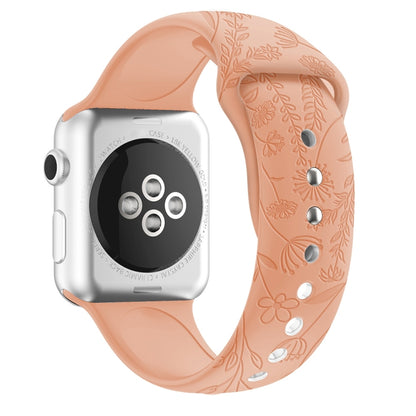 Butterflies Love Flower Embossing Silicone Watchband For Apple Watch Series, 7 41mm / 6&SE&5&4 40mm / 3&2&1 38mm, 7 45mm / 6&SE&5&4 44mm / 3&2&1 42mm