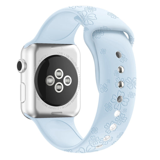 Four-leaf Clover Embossing Silicone Watchband For Apple Watch Series, 7 41mm / 6&SE&5&4 40mm / 3&2&1 38mm, 7 45mm / 6&SE&5&4 44mm / 3&2&1 42mm