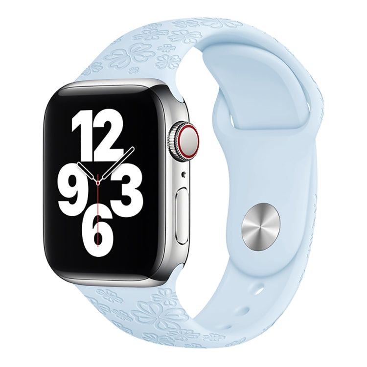 Four-leaf Clover Embossing Silicone Watchband For Apple Watch Series, 7 41mm / 6&SE&5&4 40mm / 3&2&1 38mm, 7 45mm / 6&SE&5&4 44mm / 3&2&1 42mm