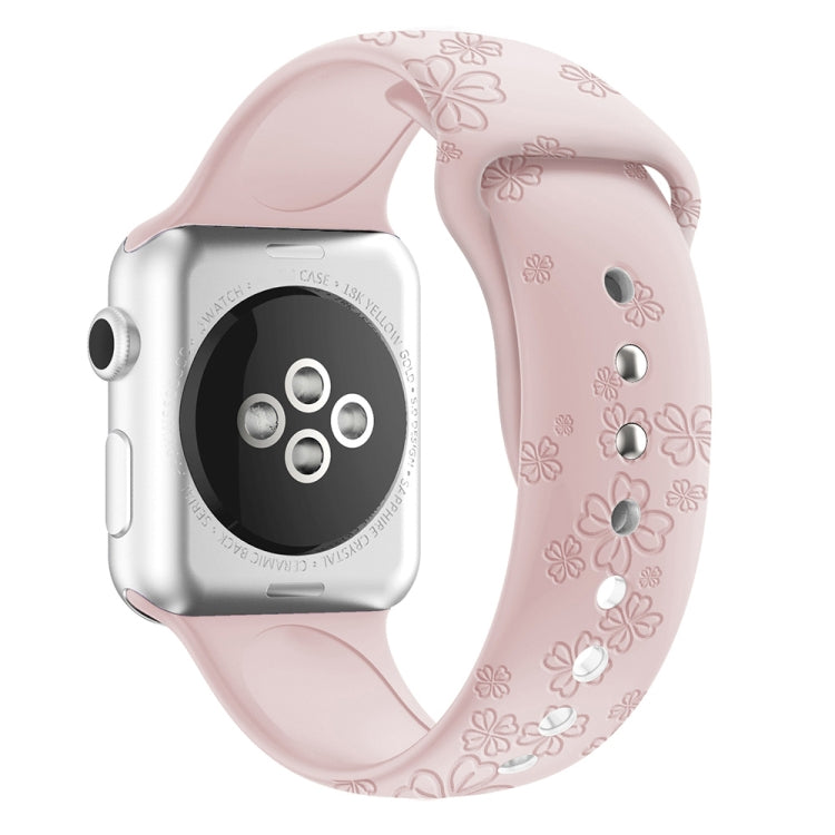 Four-leaf Clover Embossing Silicone Watchband For Apple Watch Series, 7 41mm / 6&SE&5&4 40mm / 3&2&1 38mm, 7 45mm / 6&SE&5&4 44mm / 3&2&1 42mm
