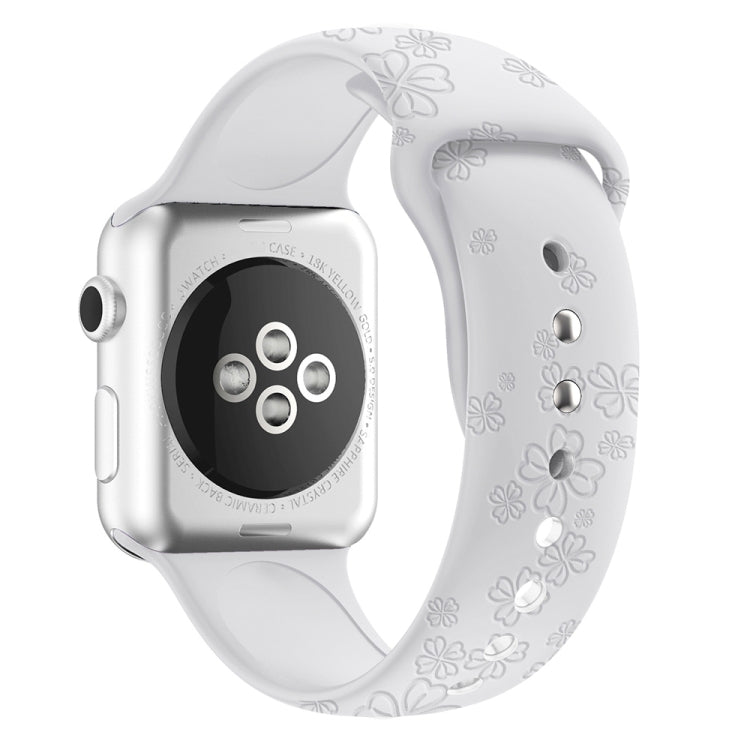 Four-leaf Clover Embossing Silicone Watchband For Apple Watch Series, 7 41mm / 6&SE&5&4 40mm / 3&2&1 38mm, 7 45mm / 6&SE&5&4 44mm / 3&2&1 42mm