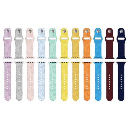 Sunflower Embossing Silicone Watchband For Apple Watch Series, 7 41mm / 6&SE&5&4 40mm / 3&2&1 38mm, 7 45mm / 6&SE&5&4 44mm / 3&2&1 42mm