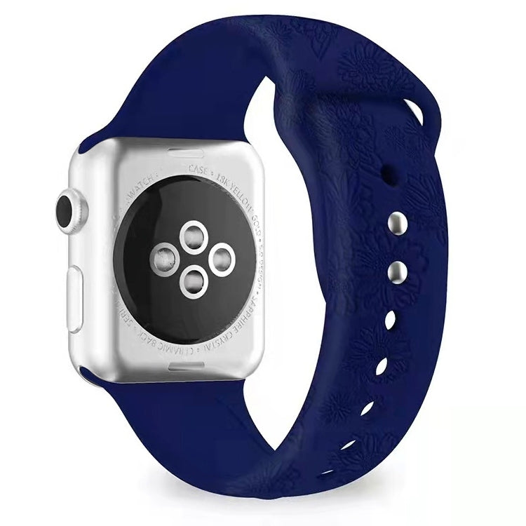 Sunflower Embossing Silicone Watchband For Apple Watch Series, 7 41mm / 6&SE&5&4 40mm / 3&2&1 38mm, 7 45mm / 6&SE&5&4 44mm / 3&2&1 42mm