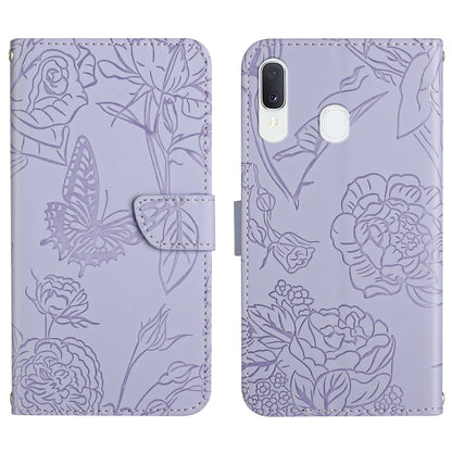Skin Feel Butterfly Peony Embossed Leather Phone Case, For Samsung Galaxy A12, For Samsung Galaxy A13 4G, For Samsung Galaxy A13 5G, For Samsung Galaxy A20 / A30, For Samsung Galaxy A20e, For Samsung Galaxy A20s, For Samsung Galaxy A21                 ...