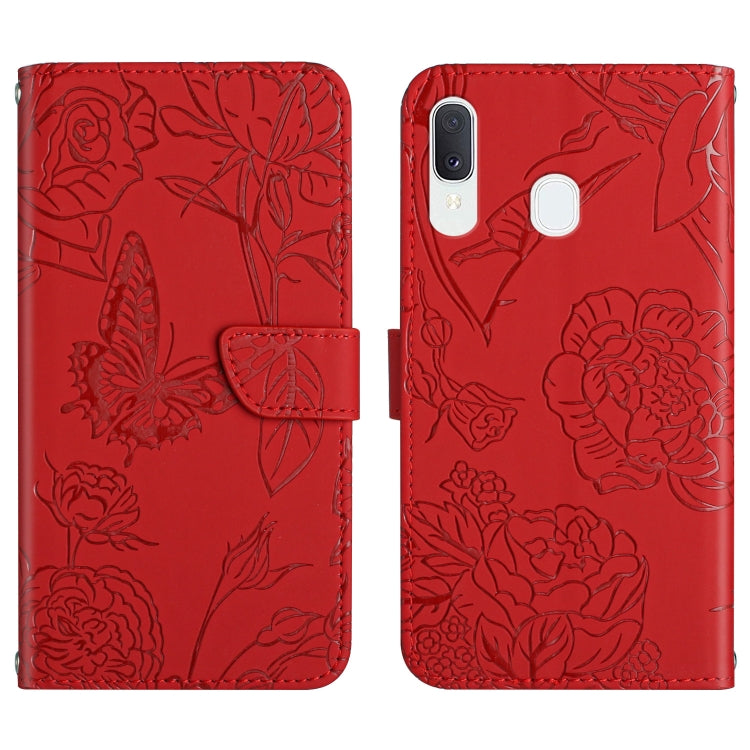 Skin Feel Butterfly Peony Embossed Leather Phone Case, For Samsung Galaxy A22 5G, For Samsung Galaxy A23 4G, For Samsung Galaxy A32 4G, For Samsung Galaxy A32 5G, For Samsung Galaxy A33 5G, For Samsung Galaxy A40, For Samsung Galaxy A41                ...