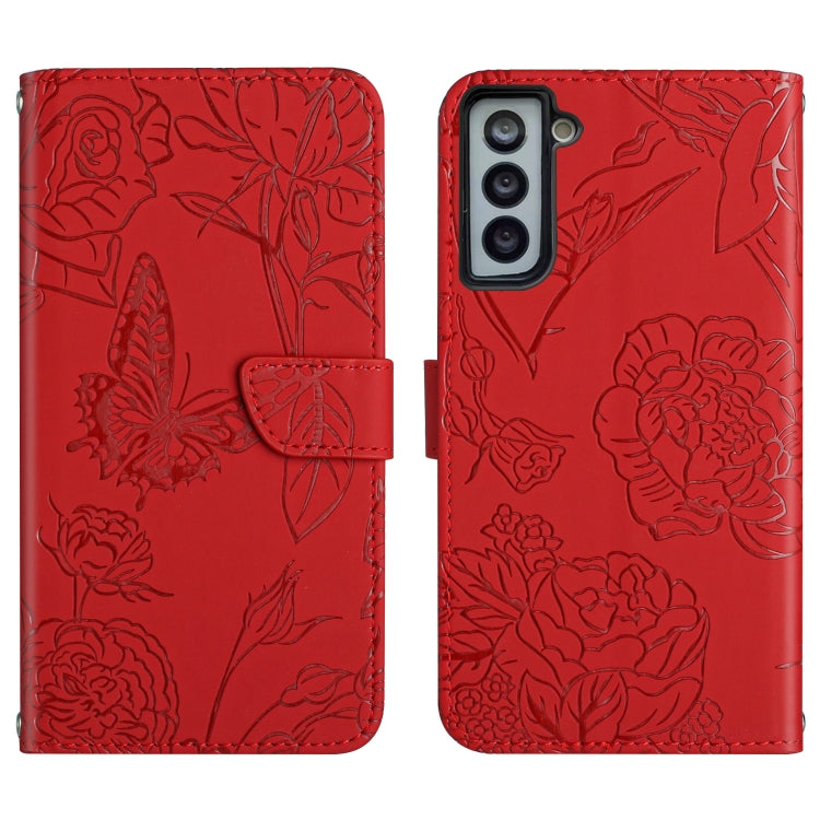 Skin Feel Butterfly Peony Embossed Leather Phone Case, For Samsung Galaxy S20+, For Samsung Galaxy S20 Ultra, For Samsung Galaxy S21 5G, For Samsung Galaxy S21 FE 5G, For Samsung Galaxy S21+ 5G, For Samsung Galaxy S21 Ultra 5G, For Samsung Galaxy S22 5...