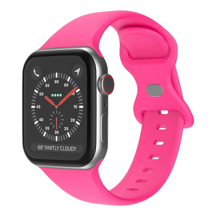 Butterfly Buckle Silicone Watchband, Size: S For Apple Watch Series, 7 45mm / 6&SE&5&4 44mm / 3&2&1 42mm