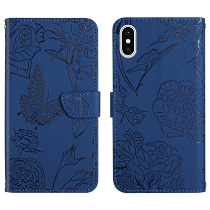 Skin Feel Butterfly Peony Embossed Leather Phone Case, For iPhone 13, For iPhone 13 mini, For iPhone 13 Pro, For iPhone 13 Pro Max, For iPhone XS / X, For iPhone XR, For iPhone XS Max